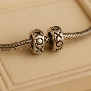 Chamilia .925 Sterling Silver X’s and O’s Spacers Charm Bead (TWO) CHAM EUC #304